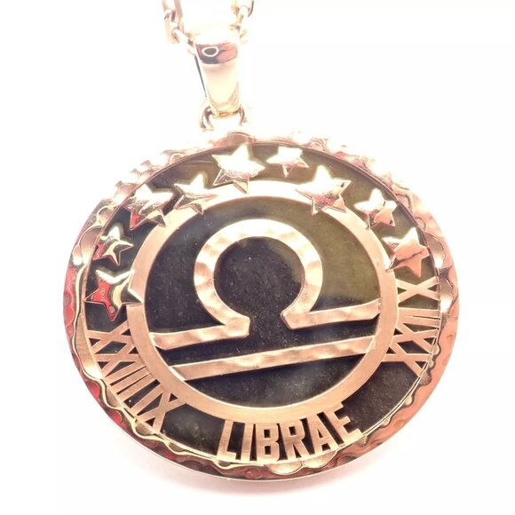 Van Cleef & Arpels Zodiaque18k Rose Gold Libra Pendant Obsidian Necklace Cert. - Picture 2 of 13